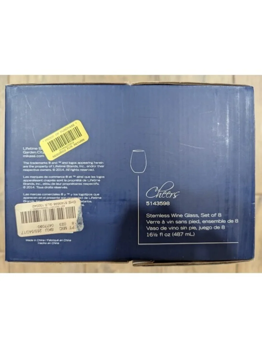 8 Etched Mikasa Cheers Stemless Wine Glasses Brand-New in Box Lead Free Crystal